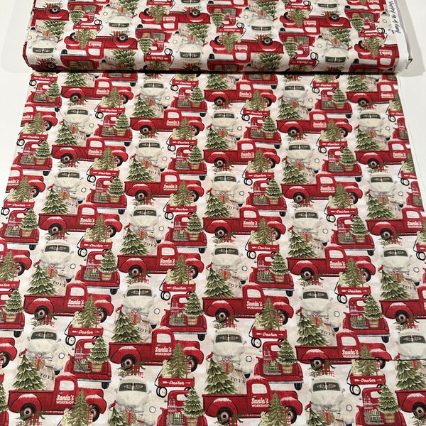 3 Wishes Home for the Holidays Christmas Trees Trucks Holiday Cotton Fabric