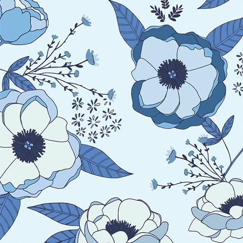 True Blue Sprinkled Peonies Azul by Maureen Cracknell Cotton Fabric, AGF Art Gallery Fabrics TBL89503