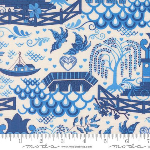 Legendary Love Pagoda Landscape in Porcelain by Sariditty, 45050 11 Moda Fabrics