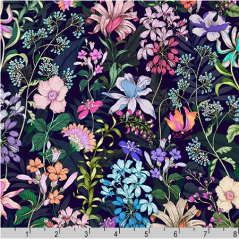 Wishwell Cotton Lawn Floral Fabric, WELD-19738-438 NIGHT Robert Kaufman Vanessa Lillrose & Linda Fitch