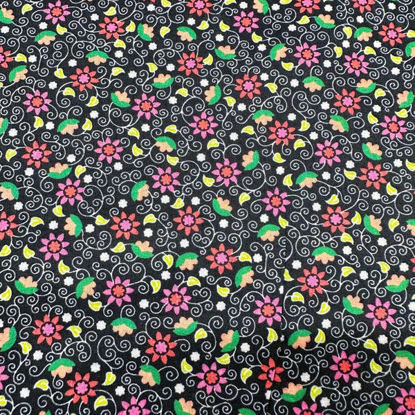 London Calling SRKN-21245-2 Black Floral Cotton Lawn Fabric Robert Kaufman