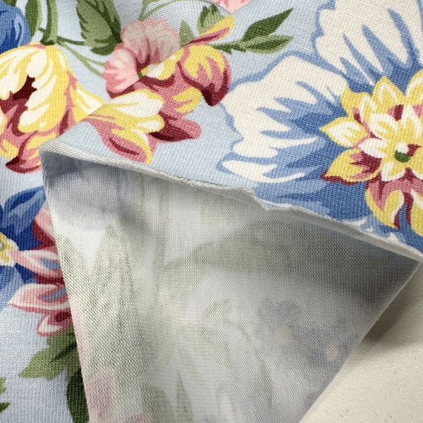 Flowerhouse Serene Blue Pink Floral Cotton Jersey Knit Stretch Fabric Robert Kaufman