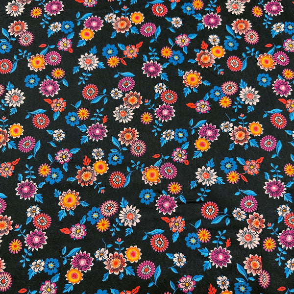 London Calling SRKN-21237-2 Black Floral Cotton Lawn Fabric Robert Kaufman