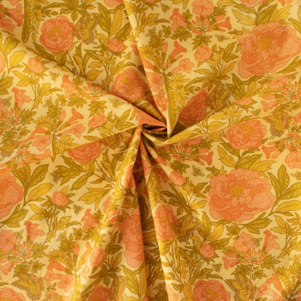 Peonies Dew Organic Cotton Poplin Fabric Bountiful by Mustard Beetle, Birch Fabrics MBH-11-DEW