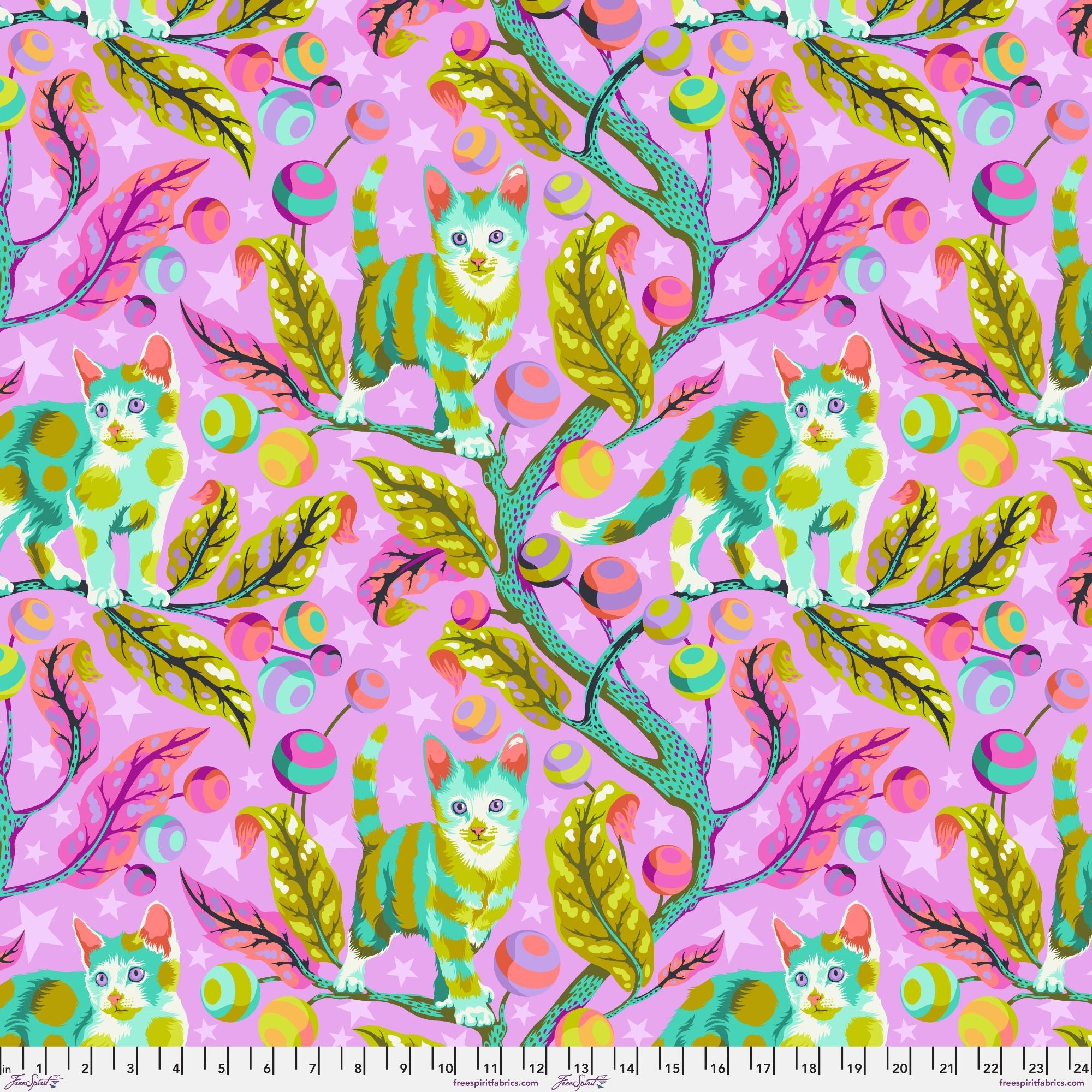 Club Kitty - Electroberry Tabby Road Deja Vu Cotton Fabric, Tula Pink for Free Spirit PWTP233.ELECTROBERRY