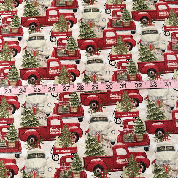 3 Wishes Home for the Holidays Christmas Trees Trucks Holiday Cotton Fabric