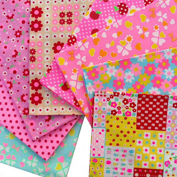 Close up of 8 piece neon fat quarter bundle by Antique Fabric Pinks