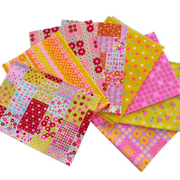 8 piece neon fat quarter bundle by Antique Fabric Pinks
