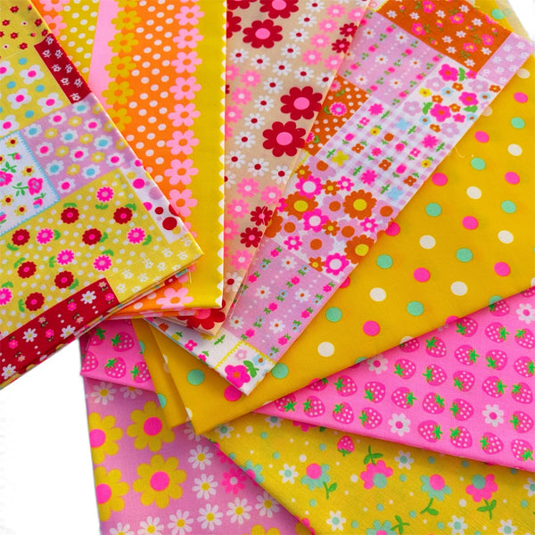 8 piece neon fat quarter bundle by Antique Fabric Pinks