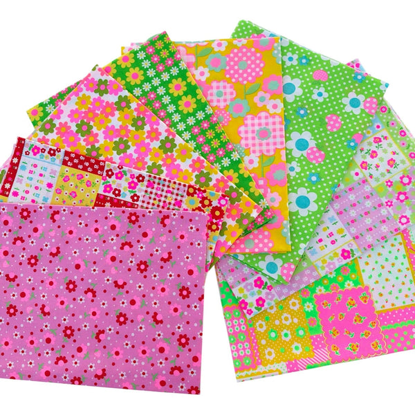 8 piece neon fat quarter bundle by Antique Fabric Pinks