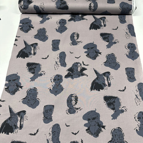 Alexander Henry Scary Influencers Grey Cotton Fabric Halloween Haunted Spooky