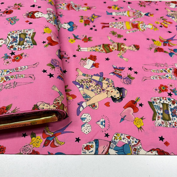 Pretty in Ink Cotton Fabric by Alexander Henry, Hot Pink