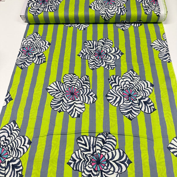 Zebra Lily Green Brandon Mably for Kaffe Fassett Cotton Fabric, Free Spirit Fabric