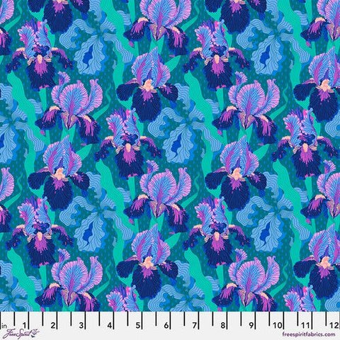 Small Mythical Iris - Deep Blue Mythical by Stacy Peterson Cotton Fabric, Free Spirit