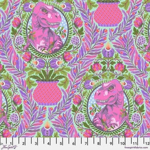 Tula Pink Tree Rex - Mist ROAR! Cotton Fabric, Free Spirit, Dinosaurs PWTP222.MIST