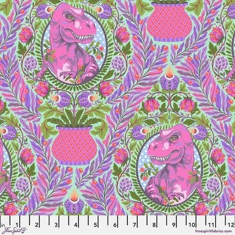 Tula Pink Tree Rex - Mist ROAR! Cotton Fabric, Free Spirit, Dinosaurs PWTP222.MIST