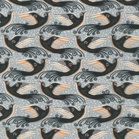 London Calling Birds SRKN-21243-14 Natural Cotton Lawn Fabric Robert Kaufman