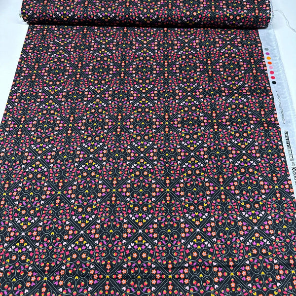 London Calling SRKN-21244-2 Black Floral Scroll Cotton Lawn Fabric Robert Kaufman