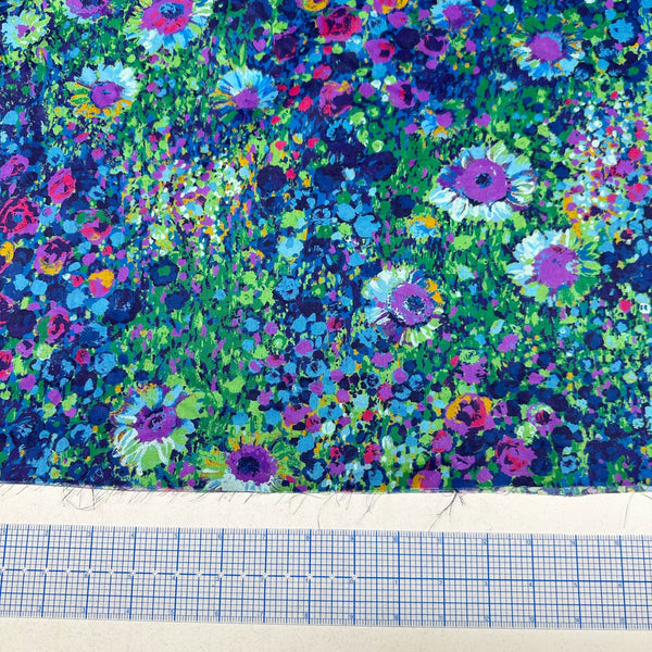 Painterly Petals Cotton Lawn Floral Fabric, SKRD-20549-9 Navy Robert Kaufman