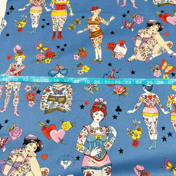 Pretty in Ink Cotton Fabric by Alexander Henry, Chambray