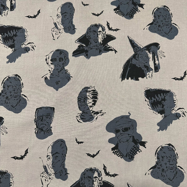 Alexander Henry Scary Influencers Grey Cotton Fabric Halloween Haunted Spooky