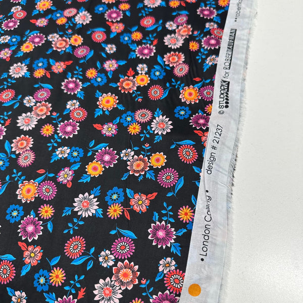 London Calling SRKN-21237-2 Black Floral Cotton Lawn Fabric Robert Kaufman