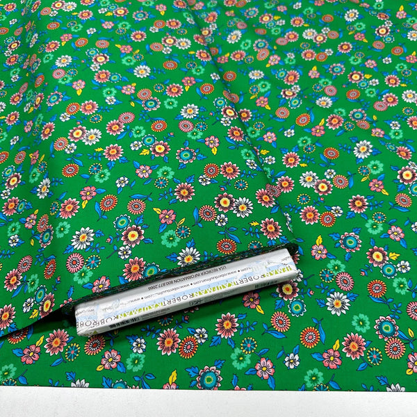 London Calling SRKN-21237-7 Green Floral Cotton Lawn Fabric Robert Kaufman