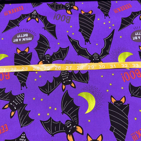 Alexander Henry Boo Bats Cotton Fabric 8974 Halloween Print , Purple