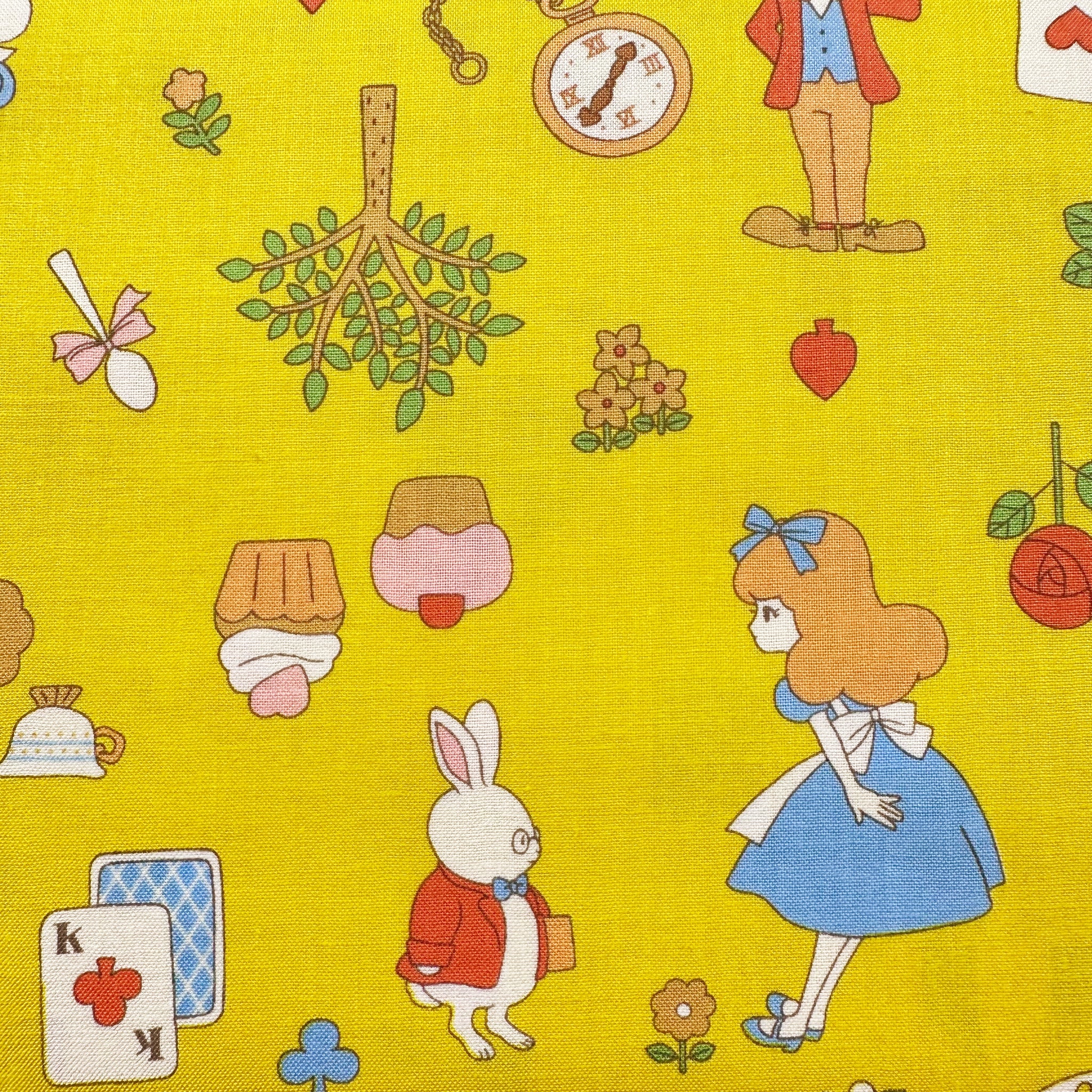 Alice In Wonderland Cotton Fabric by Saori Oguchi, Imported from Japan, Yellow