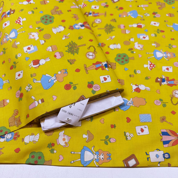 Alice In Wonderland Cotton Fabric by Saori Oguchi, Imported from Japan, Yellow