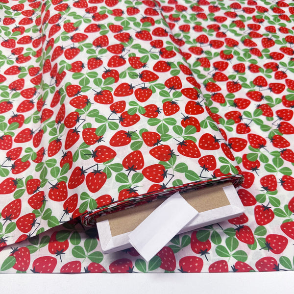 Allover Strawberry Print by Sevenberry Cotton Fabric, Imported from Japan, Red Strawberries on White