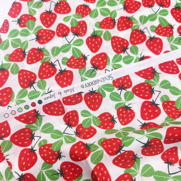Allover Strawberry Print by Sevenberry Cotton Fabric, Imported from Japan, Red Strawberries on White