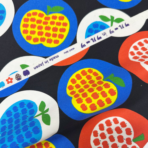 Apple Print Cotton Oxford Fabric by Koko Seki, Black