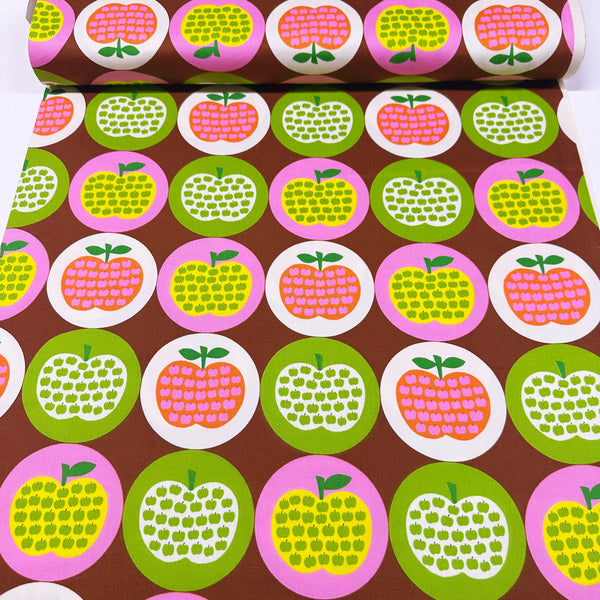 Apple Print Cotton Oxford Fabric by Koko Seki, Brown