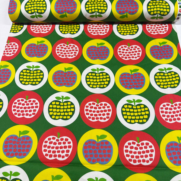 Apple Print Cotton Oxford Fabric by Koko Seki, Green