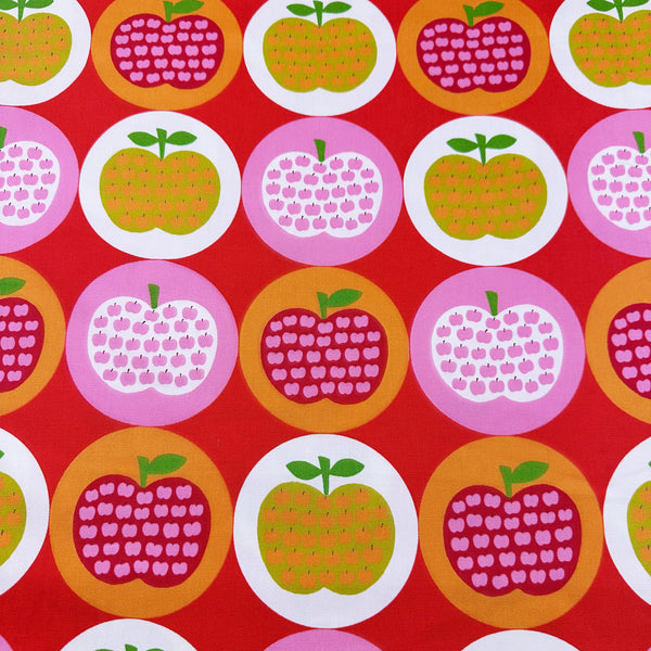 Apple Print Cotton Oxford Fabric by Koko Seki, Red