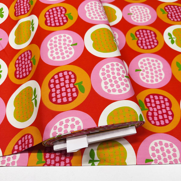 Apple Print Cotton Oxford Fabric by Koko Seki, Red
