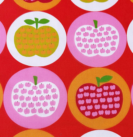 Apple Print Cotton Oxford Fabric by Koko Seki, Red