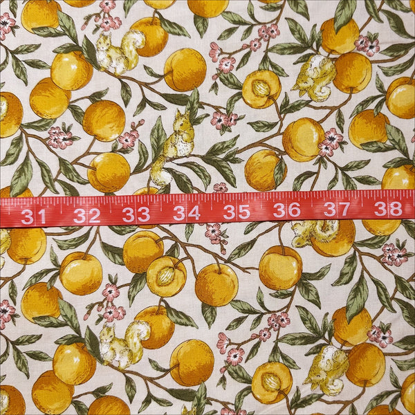 Apricots and Squirrels Cotton Fabric in Beige by Cosmo Textiles, AP55103H 1A