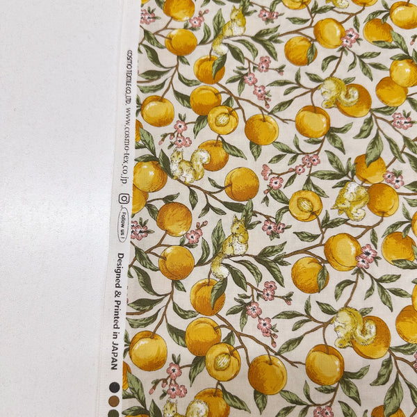 Apricots and Squirrels Cotton Fabric in Beige by Cosmo Textiles, AP55103H 1A