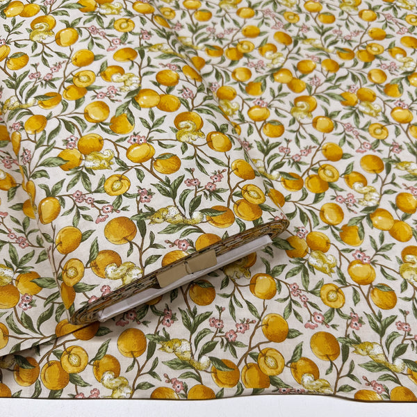 Apricots and Squirrels Cotton Fabric in Beige by Cosmo Textiles, AP55103H 1A