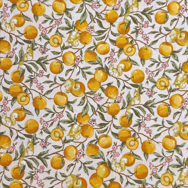 Apricots and Squirrels Cotton Fabric in Beige by Cosmo Textiles, AP55103H 1A