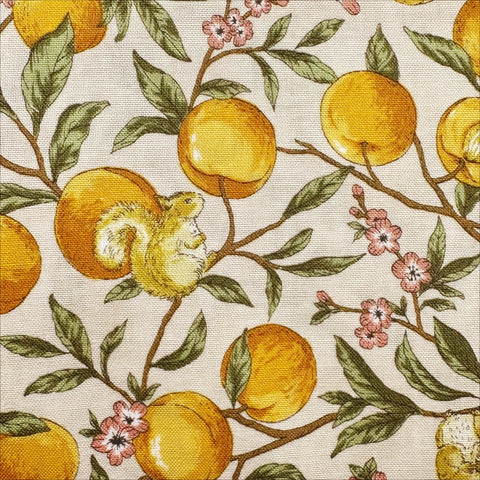 Apricots and Squirrels Cotton Fabric in Beige by Cosmo Textiles, AP55103H 1A