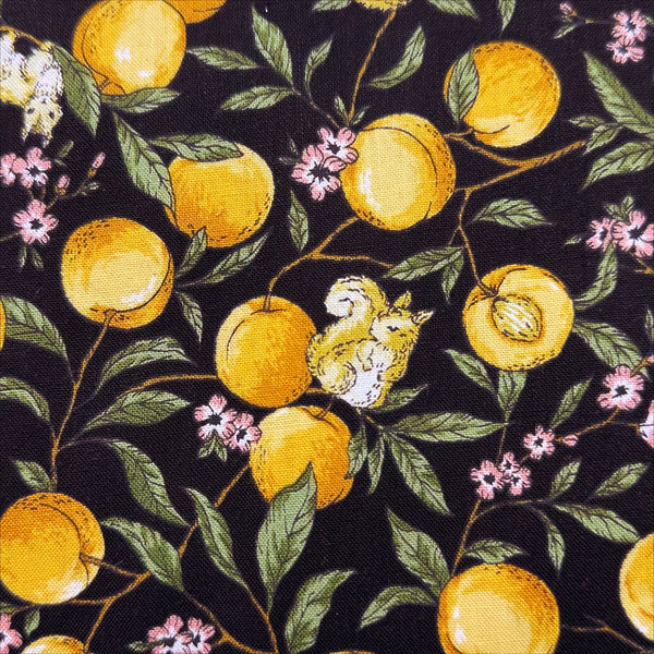 Apricots and Squirrels Cotton Fabric in Black by Cosmo Textiles, AP55103H 1E