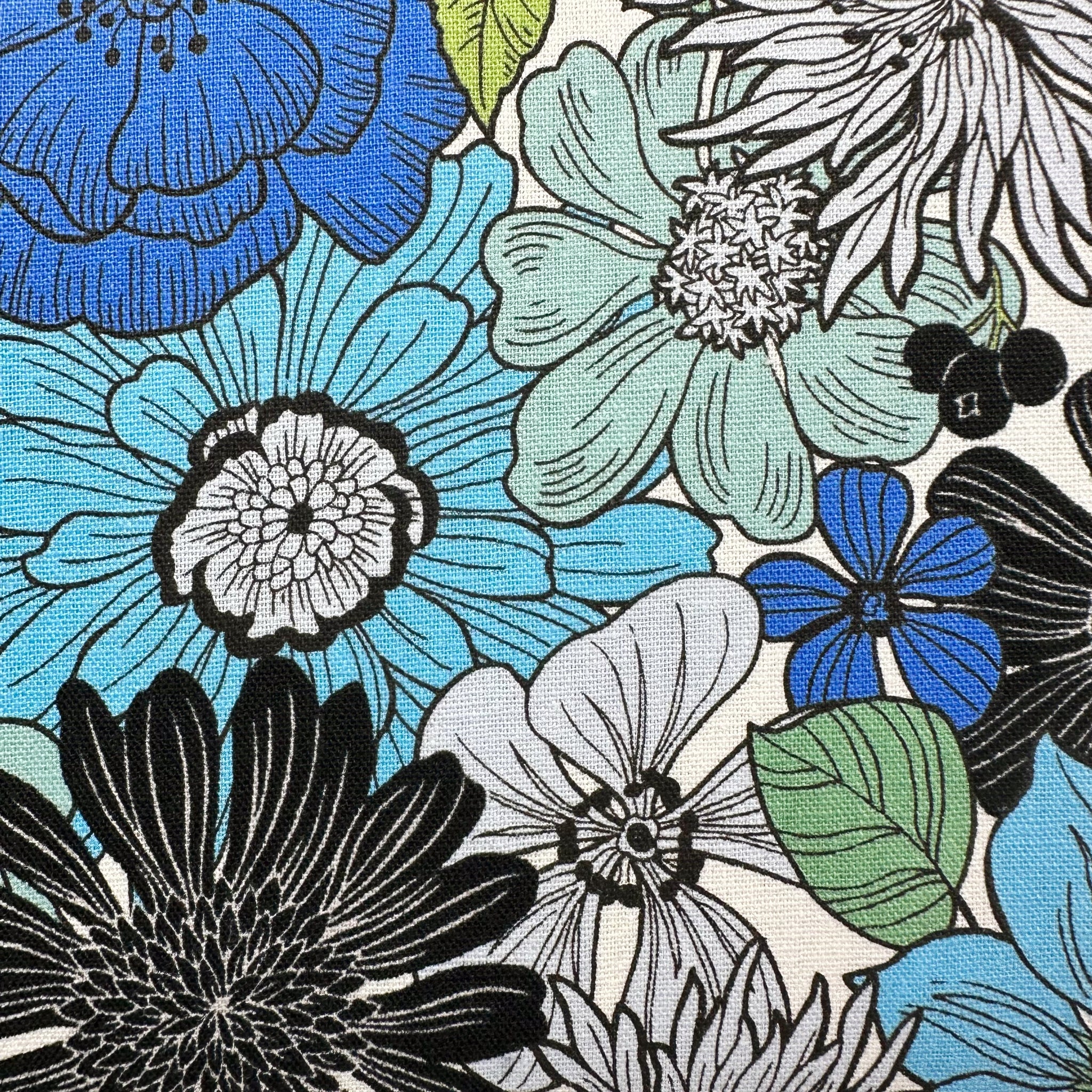 Art Flower Canvas Fabric in Blue Green Floral - Cotton Linen Blend by Cosmo Textile
