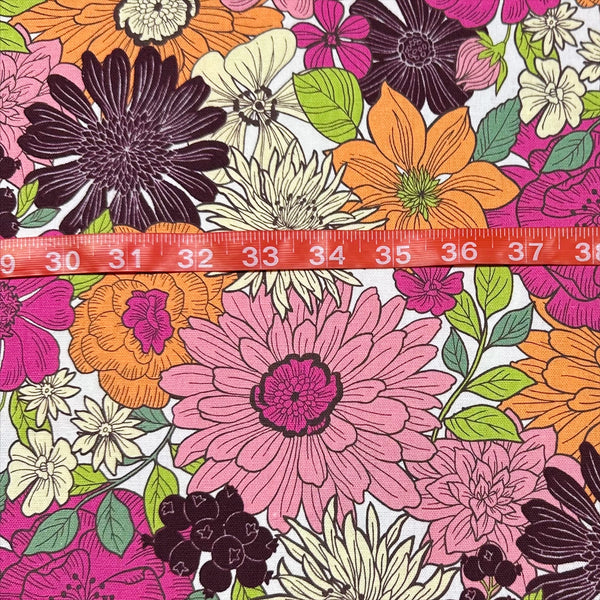 Art Flower Canvas Fabric in Pink Floral - Cotton Linen Blend by Cosmo Textile