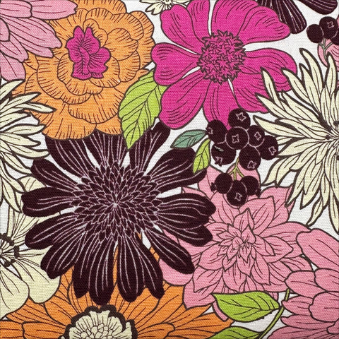 Art Flower Canvas Fabric in Pink Floral - Cotton Linen Blend by Cosmo Textile