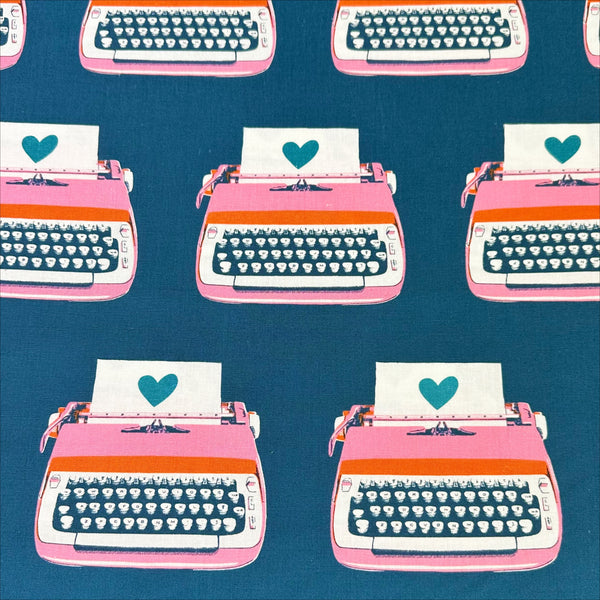 Best Day Ever Typewriter Canvas Fabric in Teal, RS0108 23L Ruby Star Society