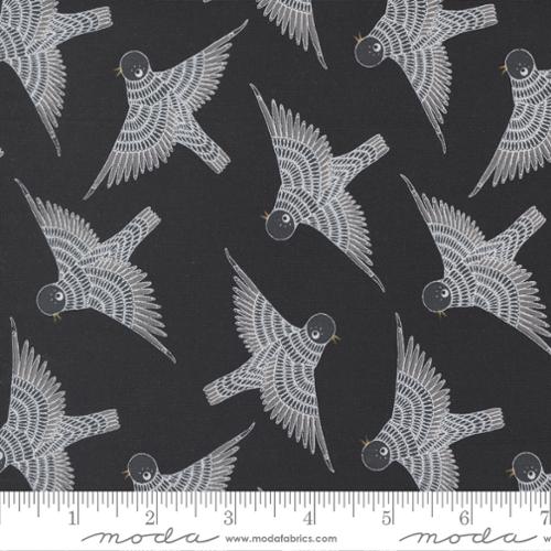 Birdsong Birds in Flight in Raven by Gingiber, Cotton Fabric 48353 17 Moda Fabrics