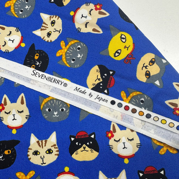 Cats by Sevenberry Cotton Oxford Fabric, Blue